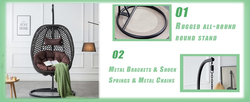 Egg Swing Chair Outdoor with Stand, Hanging Egg Rattan Basket Chair with Cushion and Pillow, Lounge Chairs, Foldable Basket and Metal Stand for Porch, Patio, Bedroom, Balcony,Yard (Grey)