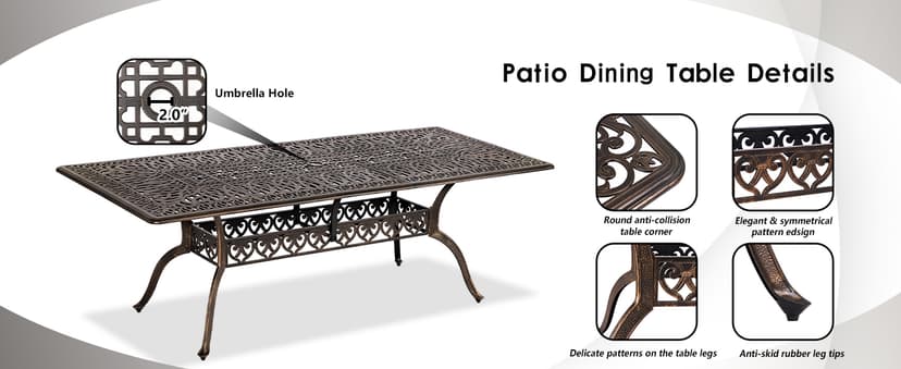 Grepatio 9 Piece Cast Aluminum Patio Furniture Set Outdoor Dining Set Bistro Furniture Set with 6 Chairs 2 Swivel and Dining Table, 8 Cushions for Backyard Garden (Khaki)