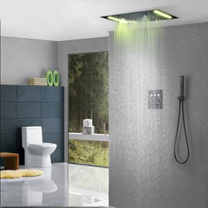 14 X 20 Inch LED Rain Ceiling Shower Head with Hand Sprays Thermostatic Rainfall Shower System Set Digital Display Matte Black