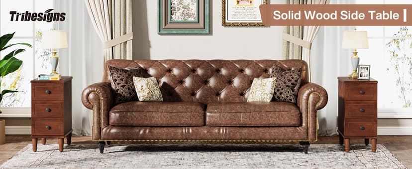 Tribesigns Solid Wood End Table, Fully Assembled Narrow Side Table with Drawers, Pre-Assembled Nightstand Slim Bedside Table for Small Spaces, Living Room, Bedroom, Brown