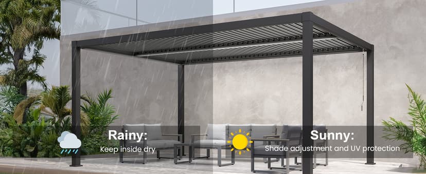 Louvered Pergola 12'x16', Full Aluminum Outdoor Pergola with Adjustable Rainproof and Gutter System, Hardtop Gazebo for Patio, Deck, Garden, Yard, Black