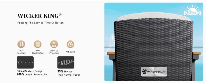 HDPE Outdoor Patio Furniture 4-Piece Set, All Weather Modern Patio Conversation Sets with Wood-grain Extended Table, Outdoor Patio Couch Set, Black Frame with Beige 4.7" Thick Cushions