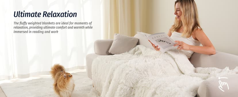 Wemore Shaggy Long Fur Faux Fur Weighted Blanket, Cozy and Fluffy Plush Sherpa Long Hair Blanket for Adult 15lbs, Fluffy Fuzzy Sherpa Reverse Heavy Blankets for Bed, Couch, Cream White, 60 x 80 Inches