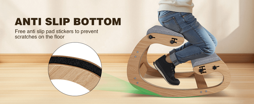 Ergonomic Kneeling Chair with Wooden Frame - Adjustable Height Office Chair with Soft Padding for Back Pain Relief, Posture Correcting Home & Office Desk Chair