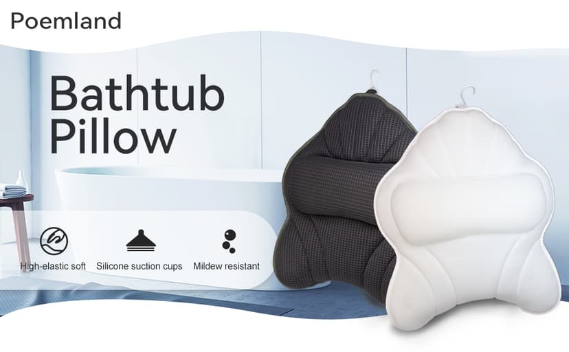Extra Thick Large Bath Pillow with Neck,Back,Head Support for Bathtub, Spa, Soaking Gray(19''x15'')