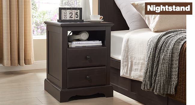 T4TREAM Nightstand with Charging Station, 18 Inch Vintage End Table with 2 Drawers for Living Room, Wood Rustic Sofa Side Table with Open Storage Shelf for Bedroom, Espresso