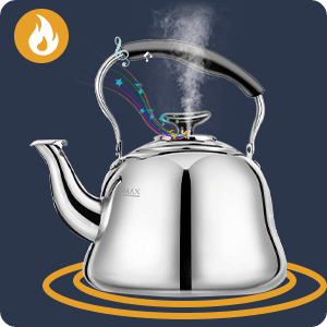 Tea Kettle Stovetop Whistling Teakettle ClassicTeapot Stainless Steel Tea Pots for Stove Top with Heat-resistant Folding Handle Mirror Finish, 2 liters