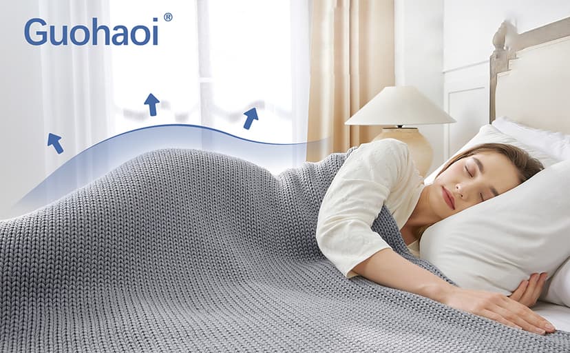 Guohaoi Knitted Weighted Blanket(Light Grey 60"x80" 15lbs),Home Décor Cooling Throw Blanket for Hot Sleepers,Hand Made Chunky Knit Heavy Blanket for Adults Use on Queen/King Size Bed