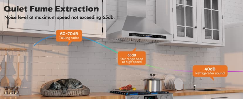 Wall Mount Range Hood 30 inch,900 CFM Kitchen Hood with Voice/Gesture/Touch Control,Vent Hood in Stainless Steel With Ducted/Ductless Convertible, 4 Speed Exhaust Fan