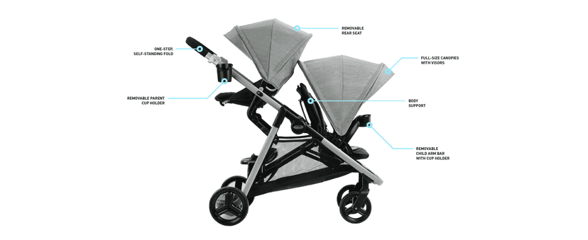 Graco Ready2Grow LX 2.0 Double Stroller Features Bench Seat and Standing Platform Options, Clark