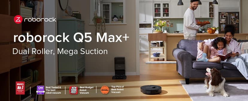 roborock Q5 Max+ Robot Vacuum with Self-Empty Dock, Upgraded from Q5+, 5500 Pa Suction, DuoRoller Brush, Hands-Free Cleaning for up to 7 Weeks, PreciSense LiDAR Navigation, App & Voice Control