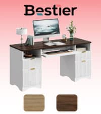Bestier Computer Desk with Keyboard Tray, 55 inch Office Desk with Power Outlet, Modern Home Office Desk with File Drawer (Natual Oak, 55" W with Single-Sided Drawers)