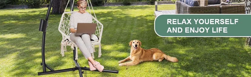 Hanging Hammock Chair Stand Swing Chair Stand for Indoor/Outdoor,C-Type Solid Steel Heavy Duty Hammock Chair Stand,Weight Capacity 440 Lbs Hanging Chair Stand Only Black AD333