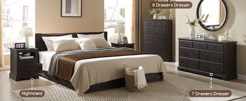 T4TREAM Nightstand with Charging Station, 18 Inch Vintage End Table with 2 Drawers for Living Room, Wood Rustic Sofa Side Table with Open Storage Shelf for Bedroom, Espresso