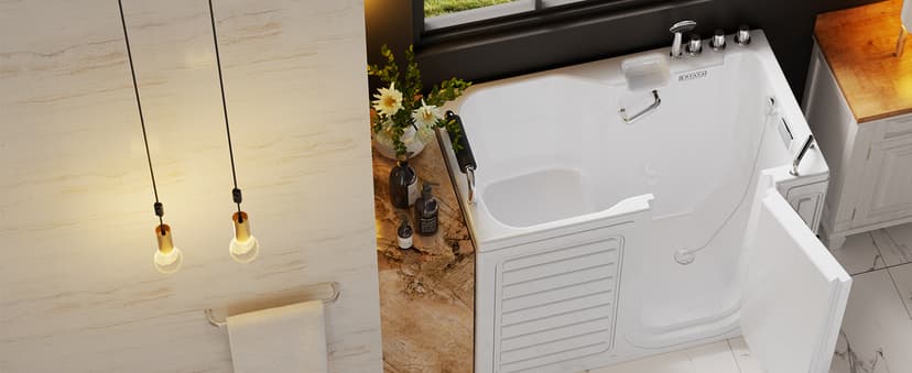 Empava Walk-In Tub, Japanese Soaking Bath, Right Outward Door, Low Threshold, Slip-Resistant, Built-in Seat, Fast Drain, Handrails, Easy Access for Seniors & Mobility-Impaired,54"