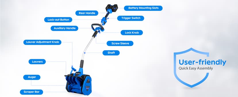40V Cordless Snow Shovel, 13.5-Inch Battery Snow Blower Electric with Adjustable Directional Plate, 2×20V/4.0Ah Lithium Batteries and Quick Dual-Port Charger Included