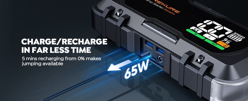 8-in-1 Car Battery Jump Starter 7000A Peak 65W Fast Charging Portable Car Battery Jumper Starter Portable (All Gas/10L Diesel) Jump Box with Extended Jumper Cables