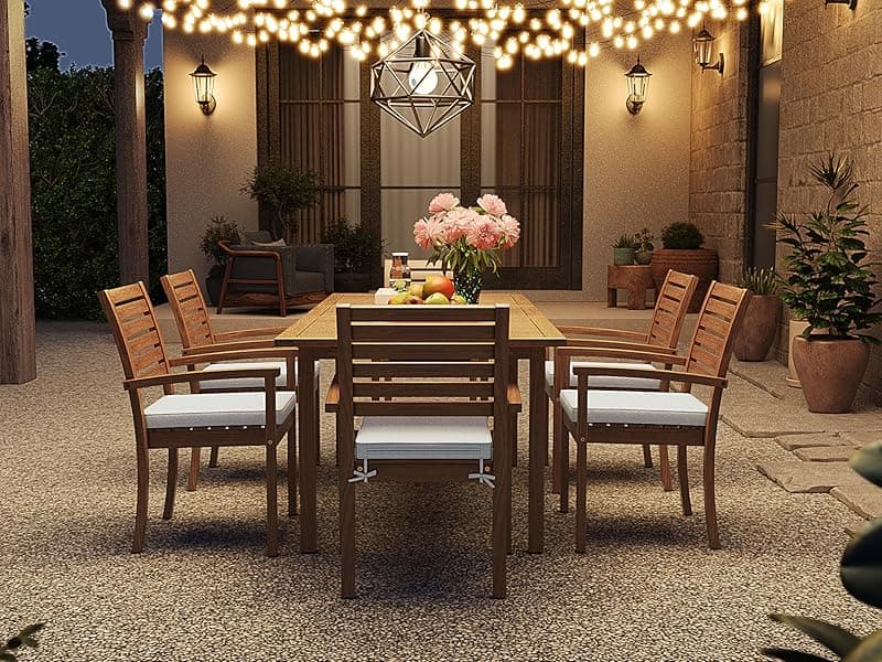 OC Orange-Casual Stackable Patio Dining Chairs Set of 4, Outdoor Acacia Wooden Chairs w/Armrest & Removeable Fabric Cushion, for Porch, Backyard, Garden, Indoor, Beige