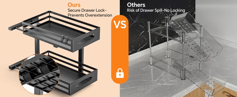 Under Sink Organizer, Pull Out Cabinet Organizers, Slide Sink Steel Shelf Cabinet Storage Shelves, Under Sink Storage for Kitchen Bathroom Cabinet (Black, 2 Pack)