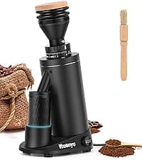 Huanyu Commercial Coffee Grinder Variable Speed Time Based Dosing Flat Burr Knob Control Professional Grinder with 8 Stepless Grinding Settings