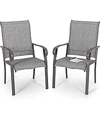 NUU GARDEN Patio Dining Chairs Set of 4, All Weather Outdoor Padded Textilene Patio Chairs, Breathable Spring Motion Textile High Back Outdoor Dining Chairs for Backyard, Lawn, Deck, Grey