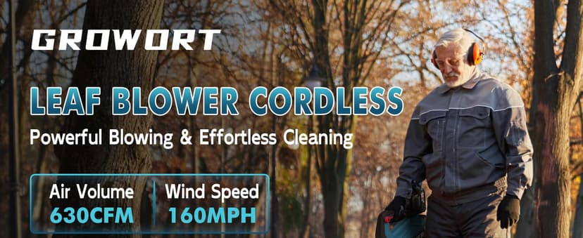 Leaf Blower Cordless (Upgraded) - 630CFM/160MPH, 21V Powerful Electric Cordless Leaf Blower with 2 x 4.0Ah Batteries and Charger, Battery Powered Leaf Blowers for Lawn Care, Patio, Yard, Dust, Snow