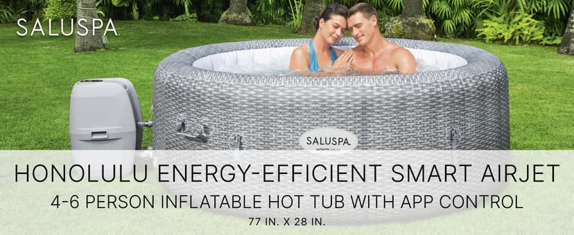 Bestway SaluSpa Honolulu AirJet Large Round 4 to 6 Person Inflatable Hot Tub Portable Outdoor Spa with 140 AirJets and EnergySense Cover, Grey