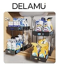 Delamu 2 Sets of 2-Tier Multi-Purpose Bathroom Under Sink Organizers and Storage, Stackable Kitchen Pantry Organization, Pull Out Medicine Cabinet Organizer with 8 Movable Dividers