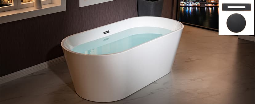 WOODBRIDGE 71" Acrylic Freestanding Bathtub Contemporary Soaking White Tub with Brushed Gold Overflow and Drain,B1701-BG