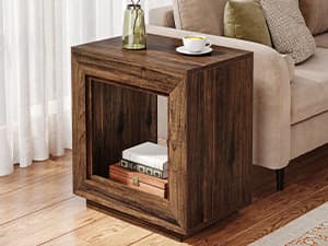 Tribesigns Rustic Wood End Table, 2 Tiered Square Side Table with Storage Shelf, Industrial Sofa Side Table for Living Room, Entrance (Rustic Brown) (1)