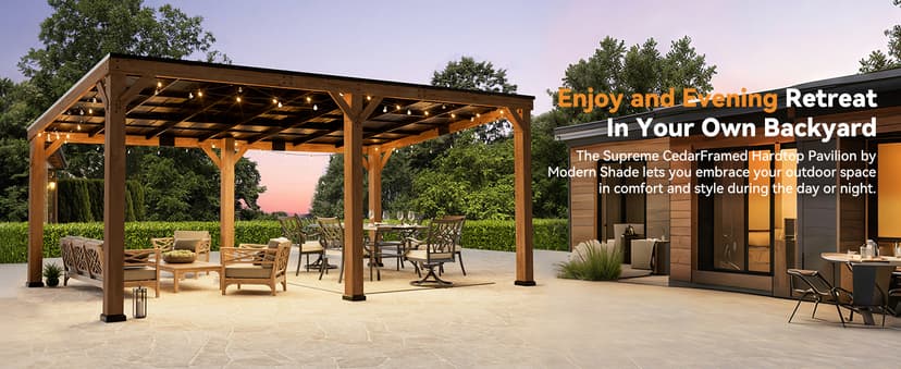 Modern Shade Supreme Cedar Wood Gazebo 12' x 20' with Hardtop Slope Roof, Wooden Grill Gazebo with Durable and Rot-Resistant, Supports Snow Loads and High Wind Speeds, Ideal for Backyard, Deck, Garden