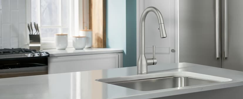 Moen Adler Chrome One-Handle High Arc Kitchen Sink Faucet with Power Clean, Modern Kitchen Faucet with Pull Down Sprayer, 87233