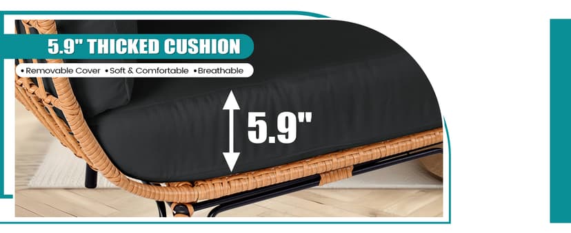 Outdoor Egg Chair, PE Wicker Chair with 4 Thicken Cushions, Patio Chairs 440 lbs Capacity, Oversized Balcony Chairs with Durable Steel Frame Perfect for Balcony, Backyard, Bedroom-Dark Black