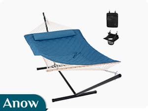 ANOW Double Hammock with Stand Included, Rope Hammock with Detachable Pillow and Pad for Outdoors Indoors, 450 LBS Weight Capacity, Blue