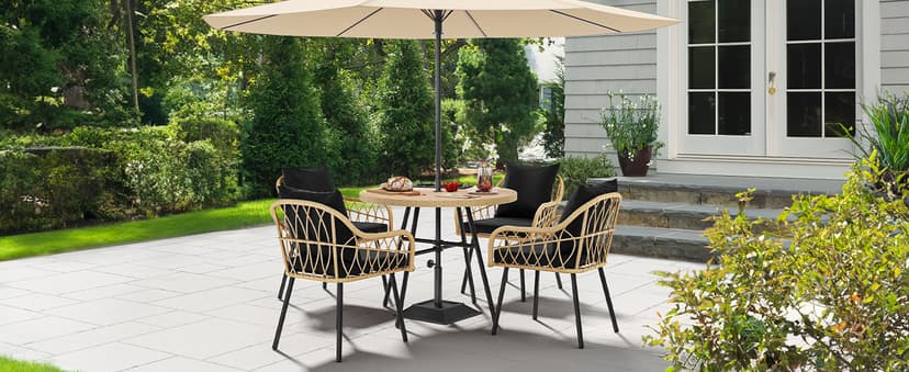 YITAHOME Patio Chairs Set of 4, Outdoor Patio Furniture Dining Chairs, All-Weather Rattan Conversation Chairs with Soft Cushions for Backyard Deck (Light Brown+Black)