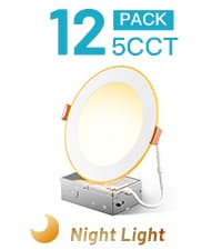 FREELICHT 24 Pack 6 Inch 5CCT Ultra-Thin LED Recessed Ceiling Light with Junction Box, 2700K/3000K/3500K/4000K/5000K Selectable, 1050LM Brightness, Dimmable Canless Wafer Downlight, 12WEqv110W-ETL&FCC