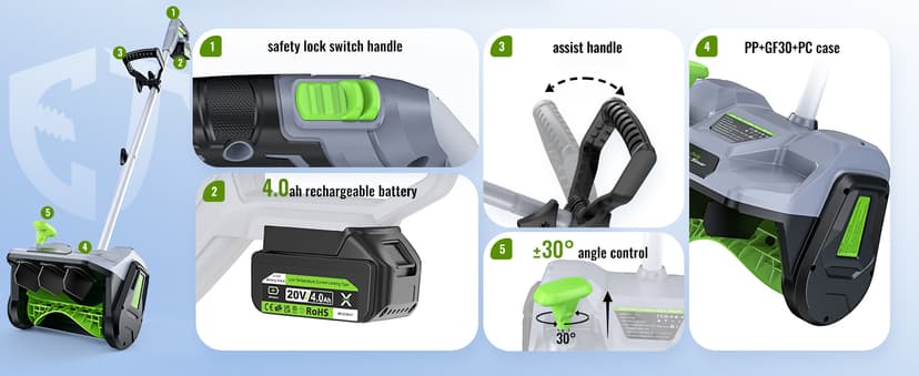 Cordless Snow Shovel, 13" Electric Snow Blower 20V, 4 Ah Battery 300lb/min Snow Removal, 19FT Throw Distance, Lightweight 12lb for Driveway/Steps/Patio/Sidewalk