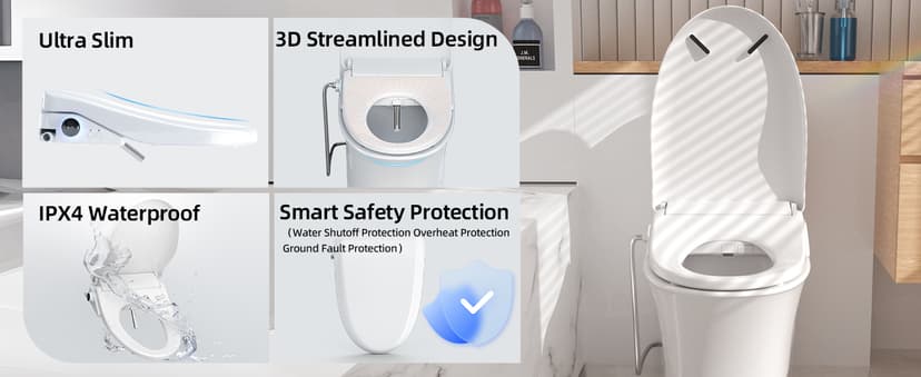 Electric Bidet Toilet Seat, Heated Toilet Seat Elongated with Instant Warm Water & Dryer, Feminine & Front Rear Wash, Wireless Remote, Self-Clean Nozzle, Slow Close Lid, Upgraded Silent ECO Child Mode