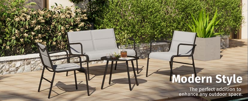 EAST OAK 4 Seats Outdoor Furniture Set, Waterproof Patio Furniture Set, Patio Loveseat with Coffee Table for Porch or Garden, 4-Piece Patio Conversation Sets for Balcony, Upgrade Grey