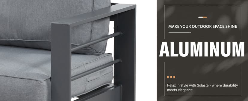 Solaste Aluminum Patio Furniture Set,7 Seats Modern Outdoor Conversation Set Sectional Sofa with Upgrade Cushion and Coffee Table,Grey