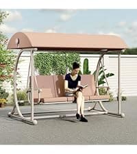 Double Egg Chair Outdoor, Egg Swing Chair with Stand, Hanging Egg Chair Outdoor with Cushions/Headrest, 80" H Hanging Chairs with Stand Indoor, Metal Basket Swing Egg Chairs for Deck, Khaki