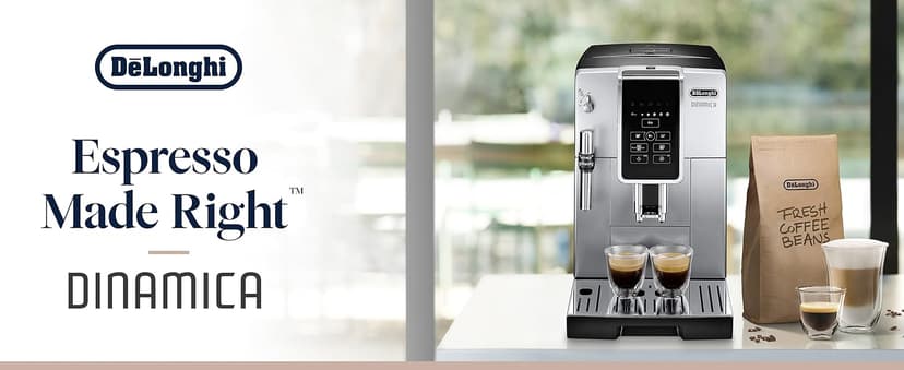 De'Longhi America Dinamica Fully Automatic Coffee and Espresso Machine with Premium Adjustable Frother, Stainless Steel, ECAM35025SB