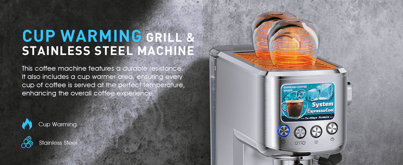 Espresso Machine 20 Bar with Milk Frother, Stainless Steel Coffee Maker with 42 oz Removable Water Tank for Cappuccino, Latte&Cold Brew, Home&Office, Silver