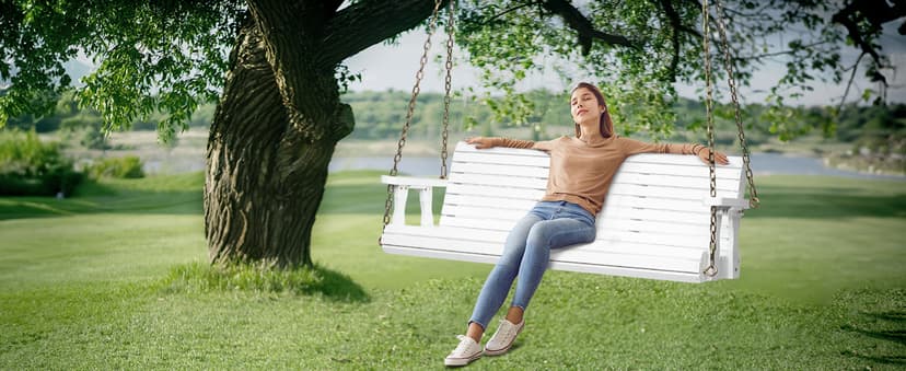 VINGLI Upgraded Patio Wooden Porch Swing for Courtyard & Garden, Heavy Duty 880 LBS Swing Chair Bench with Hanging Chains for Outdoors (5 FT, White)