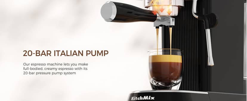 Espresso Machine with Milk Frother, 20 Bar Espresso Maker for Latte and Cappuccino, Expressions Coffee Machine with Removable Water Tank (Glossy dark)