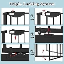 WAOWAO Triple Lock Baby Gate Extra Wide 67.32-72.04" Pressure Mounted Walk Through Swing Auto Close Safety Black Metal Dog Pet Puppy Cat for Stairs,Doorways,Kitchen