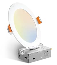 Amico 12 Pack 6 Inch 5CCT Ultra-Thin LED Recessed Ceiling Light with Junction Box, 1050LM Brightness, Dimmable Canless Wafer Downlight, 12W, ETL&FCC