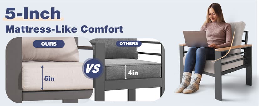 Aoxun Aluminum Patio Furniture Set 7 Seats, Oversized Outdoor Sectional with Washable Thick Cushions, Coffee Table and Waterproof Cover, Patio Conversation Sets for Porch, Balcony, Deck