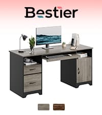 Bestier 55 Inch Computer Desk with Keyboard Tray, Modern Office Desk with Storage, Wood Writing Desk with File Drawer, Fluted Panel & 2 Hooks for Home Office & Studio, Natural Oak
