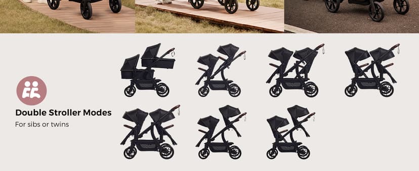 Momcozy ChangeGo Baby Stroller, Convertible Single-to-Double-to-Wagon Stroller with 23 Configurations, Bassinet, Seat Included, Large PU Wheels, All-Wheel Suspension & Extendable UPF50+ Canopy